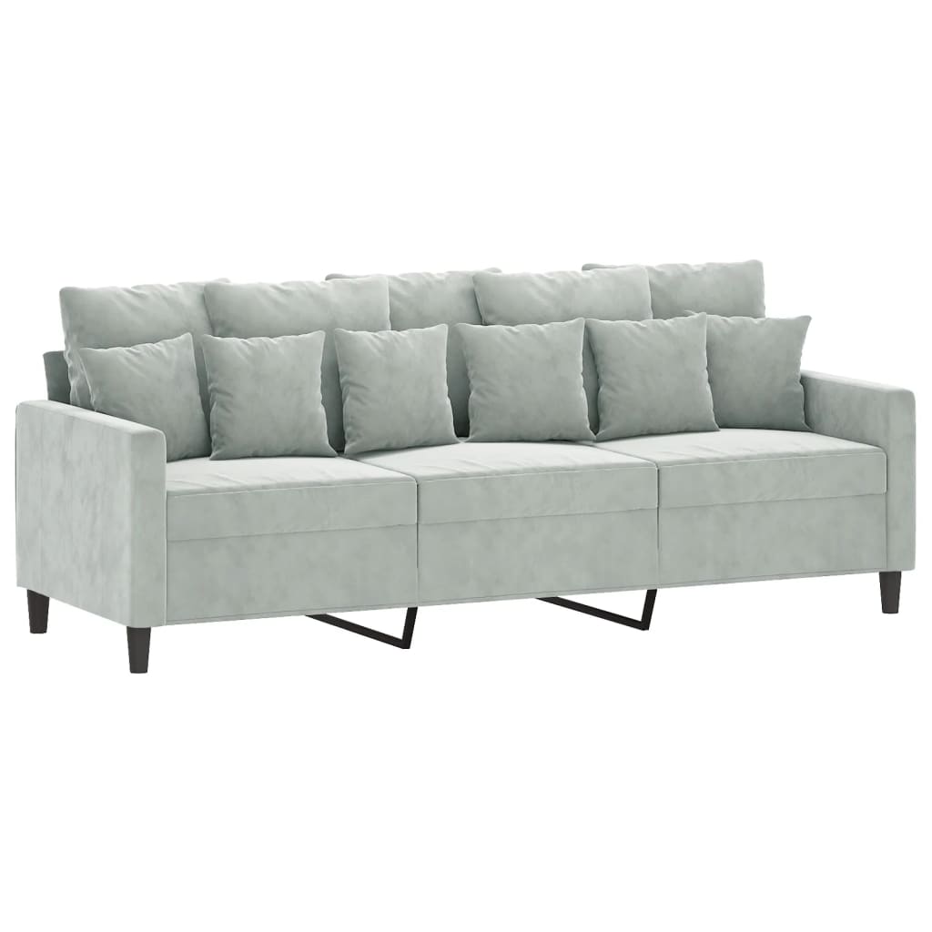 3 Pcs conjunto de sofás com almofadões veludo cinzento-claro