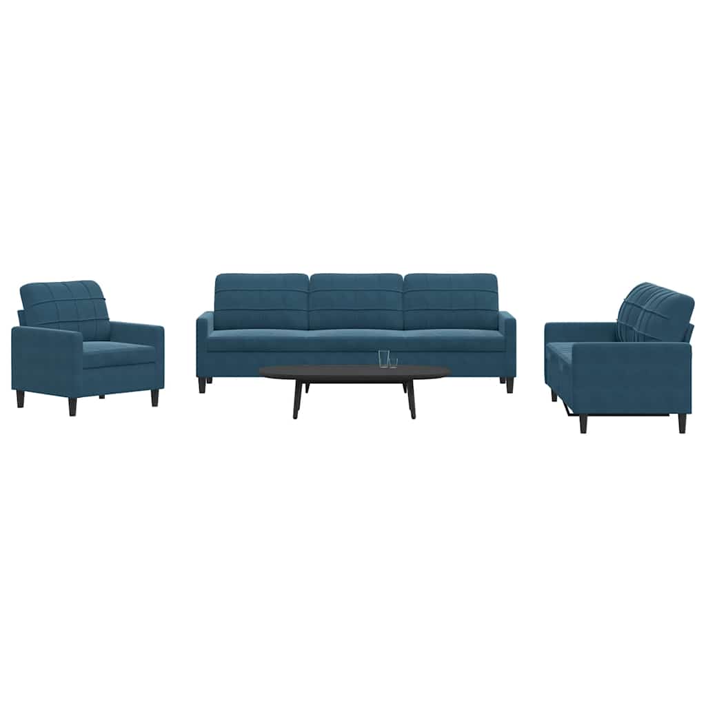 4 Pcs conjunto de sofás com almofadões veludo azul