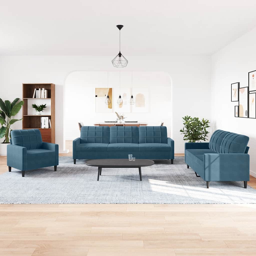 4 Pcs conjunto de sofás com almofadões veludo azul
