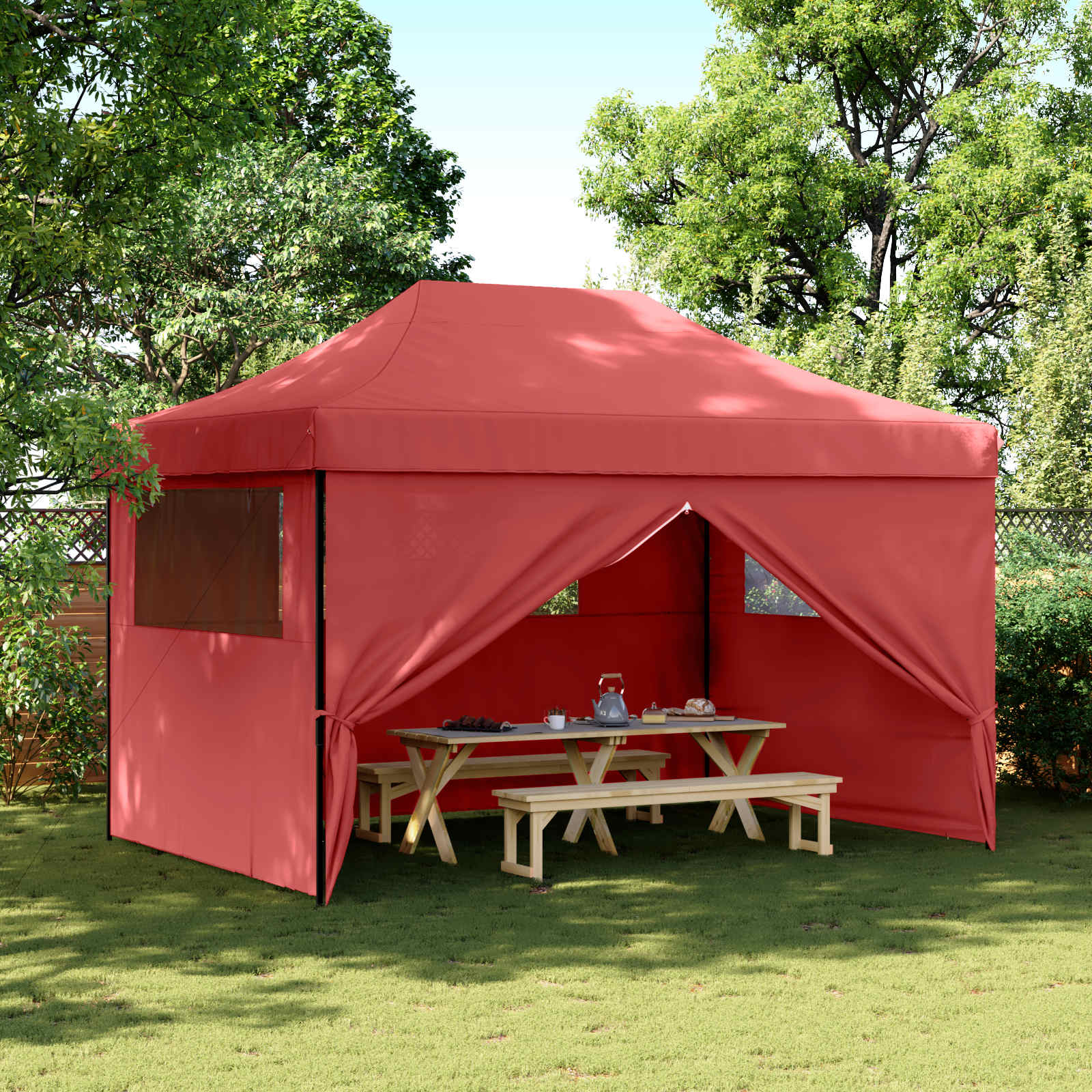 Tenda de festa borgonha 279 x 410 x 315 cm tecido oxford