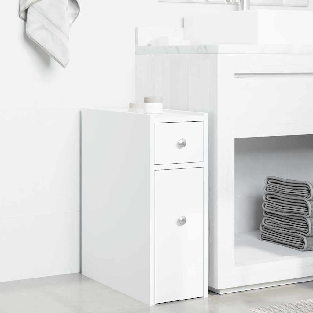 Aparador de wc estreito com rodas derivados de madeira branco