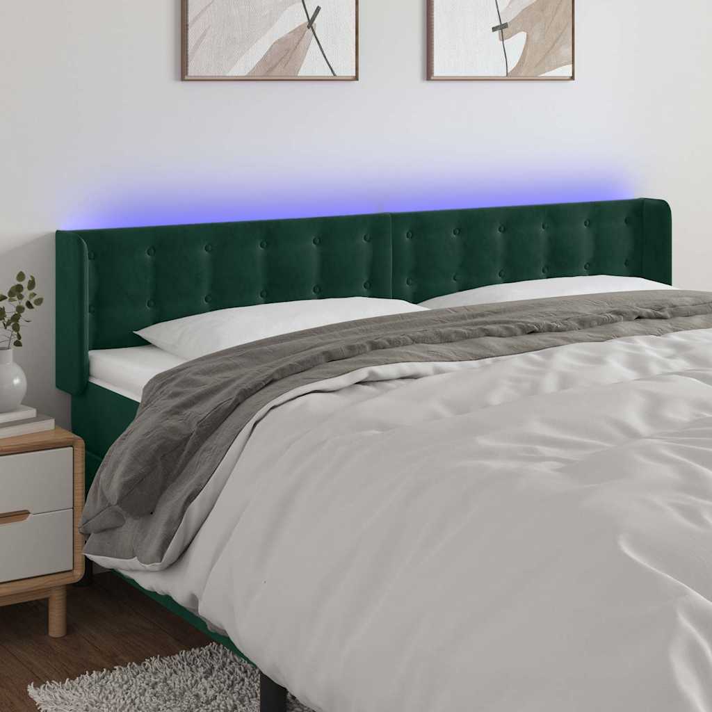 Cabeceira cama c/ luzes LED veludo 183x16x78/88 cm verde-escuro