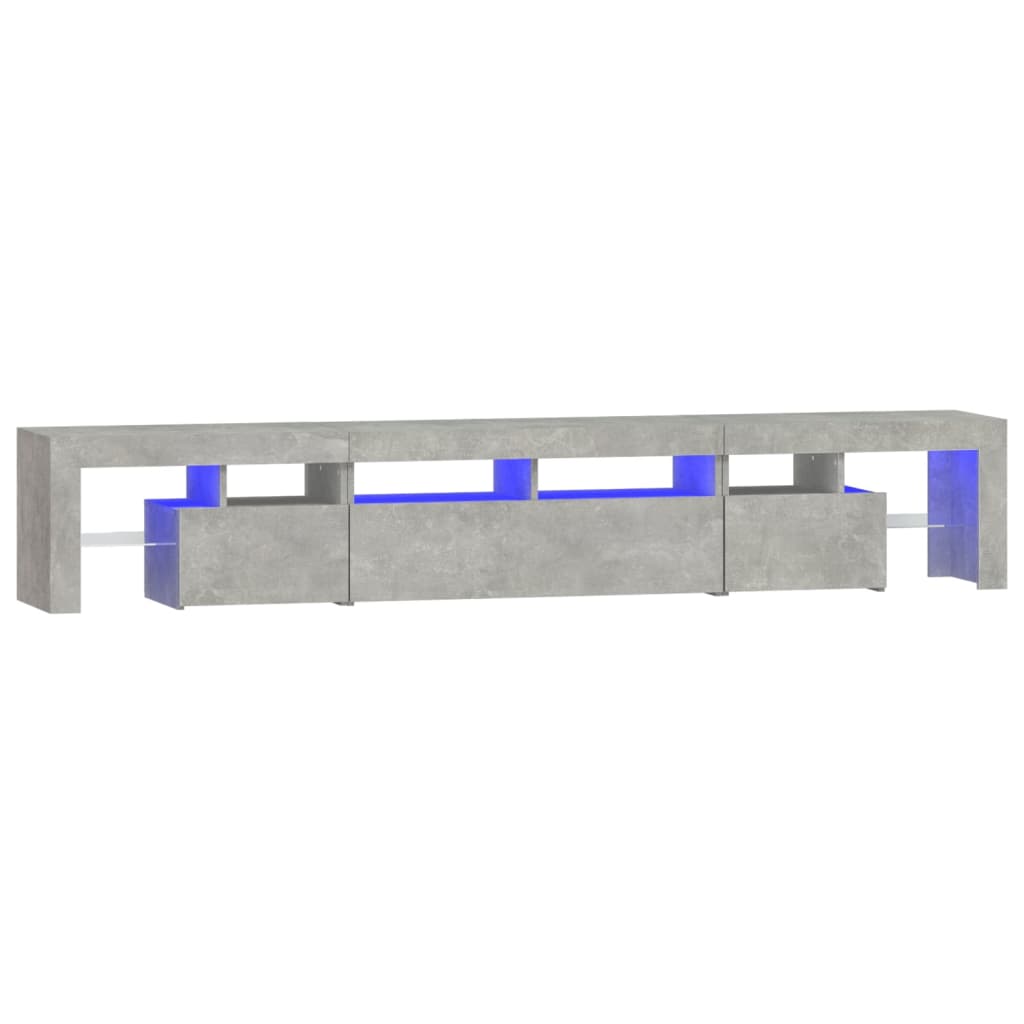 Móvel de TV com luzes LED 230x36,5x40 cm cinzento cimento