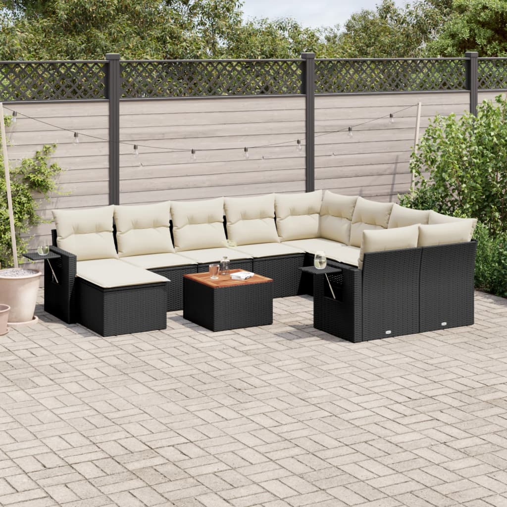 11 Pcs conjunto sofás de jardim c/ almofadões vime PE preto