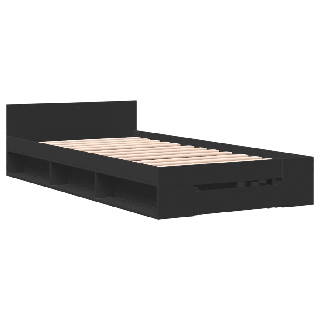 Estrutura cama c/ gaveta 90x190 cm derivados de madeira preto