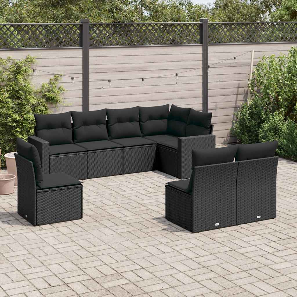 8 Pcs conjunto sofás de jardim com almofadões vime PE preto