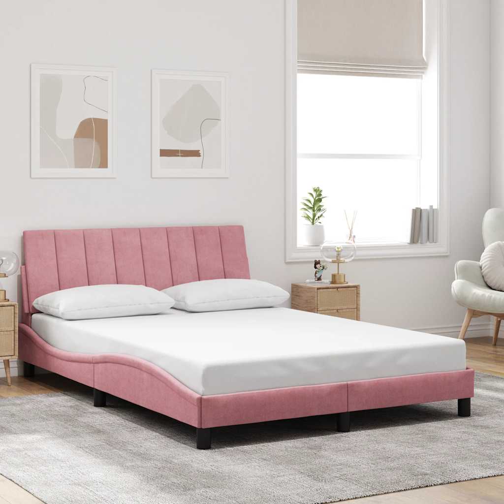 Estrutura de cama sem colchão hanko 140x190 cm veludo rosa