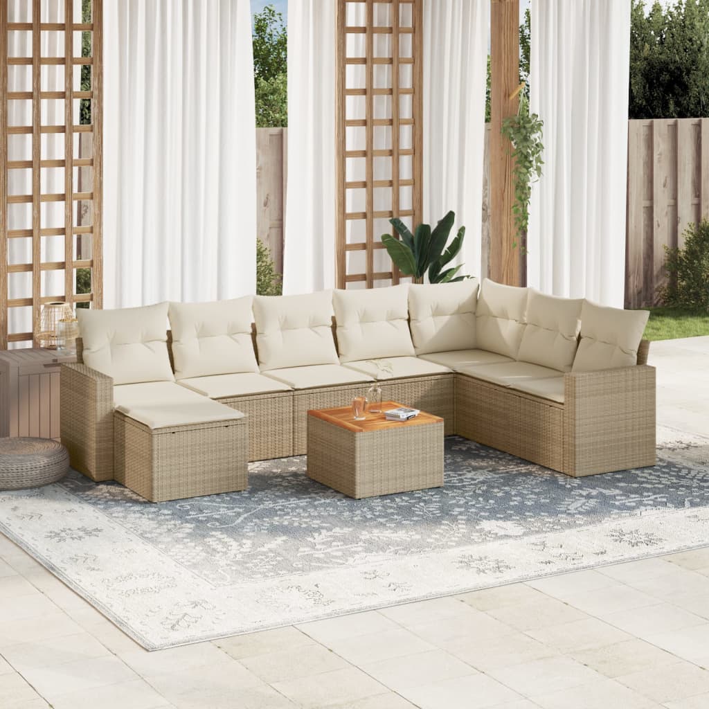 9 Pcs conjunto de sofás p/ jardim com almofadões vime PE bege