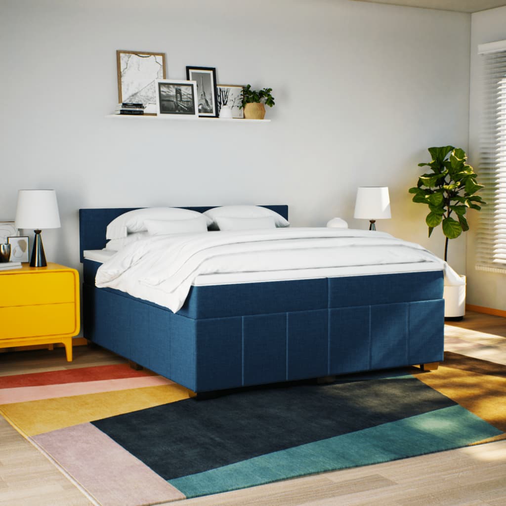 Cama com molas/colchão 200x200 cm tecido azul