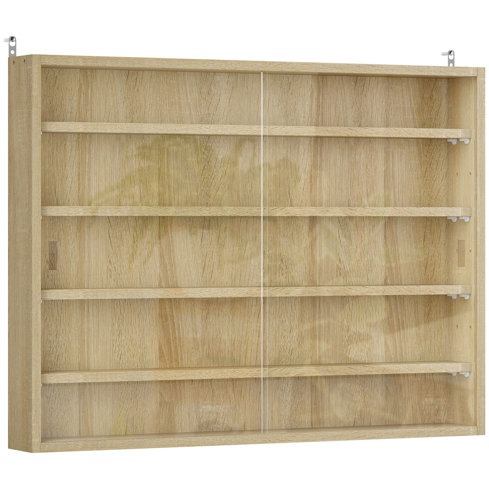 Vitrine de parede de madeira com prateleiras ajustáveis e 2 portas corredeiras de vidro para coleções 80x9,5x60 cm carvalho