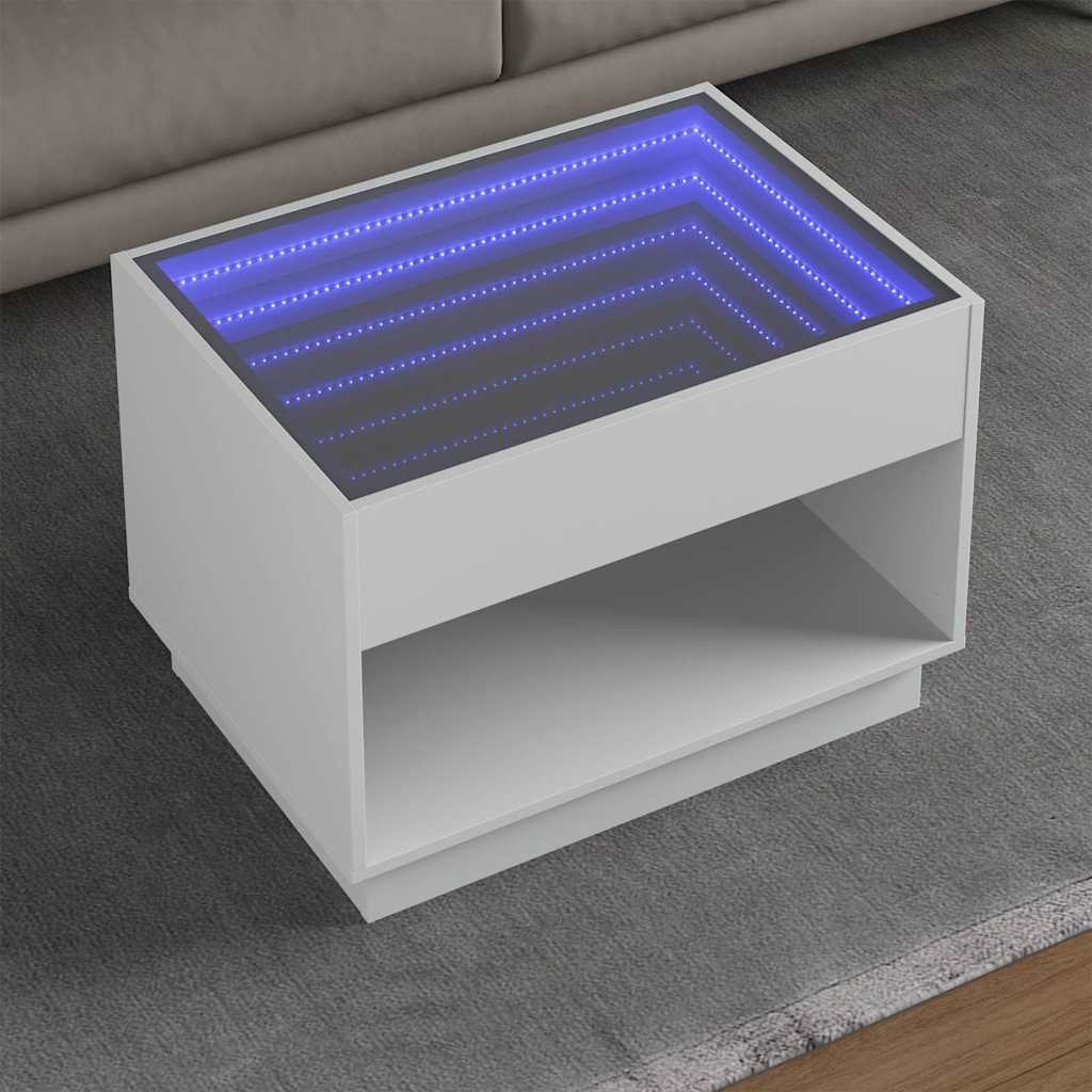 Mesa de centro luzes LED infinity 70x50x50 cm branco