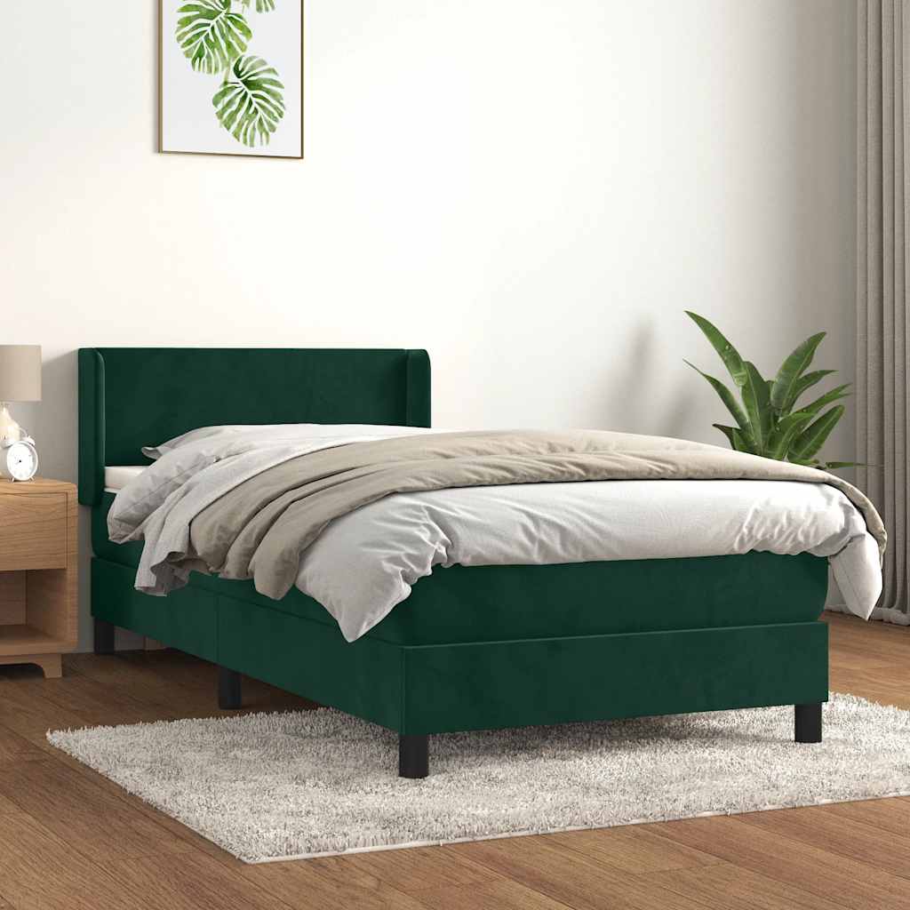 Cama com molas/colchão 80x200 cm veludo verde-escuro