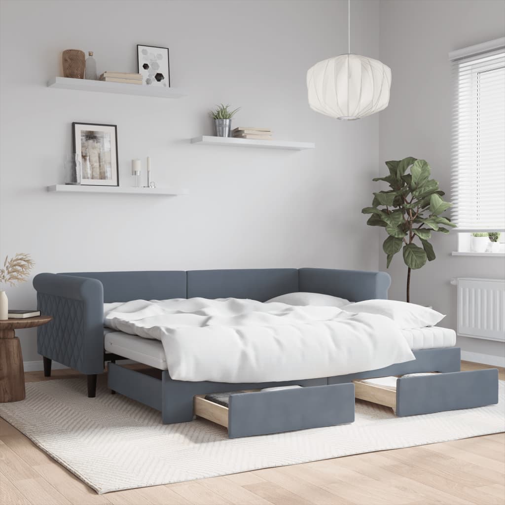 Sofá-cama c/ gavetão e gavetas 90x190 cm veludo cinzento-escuro