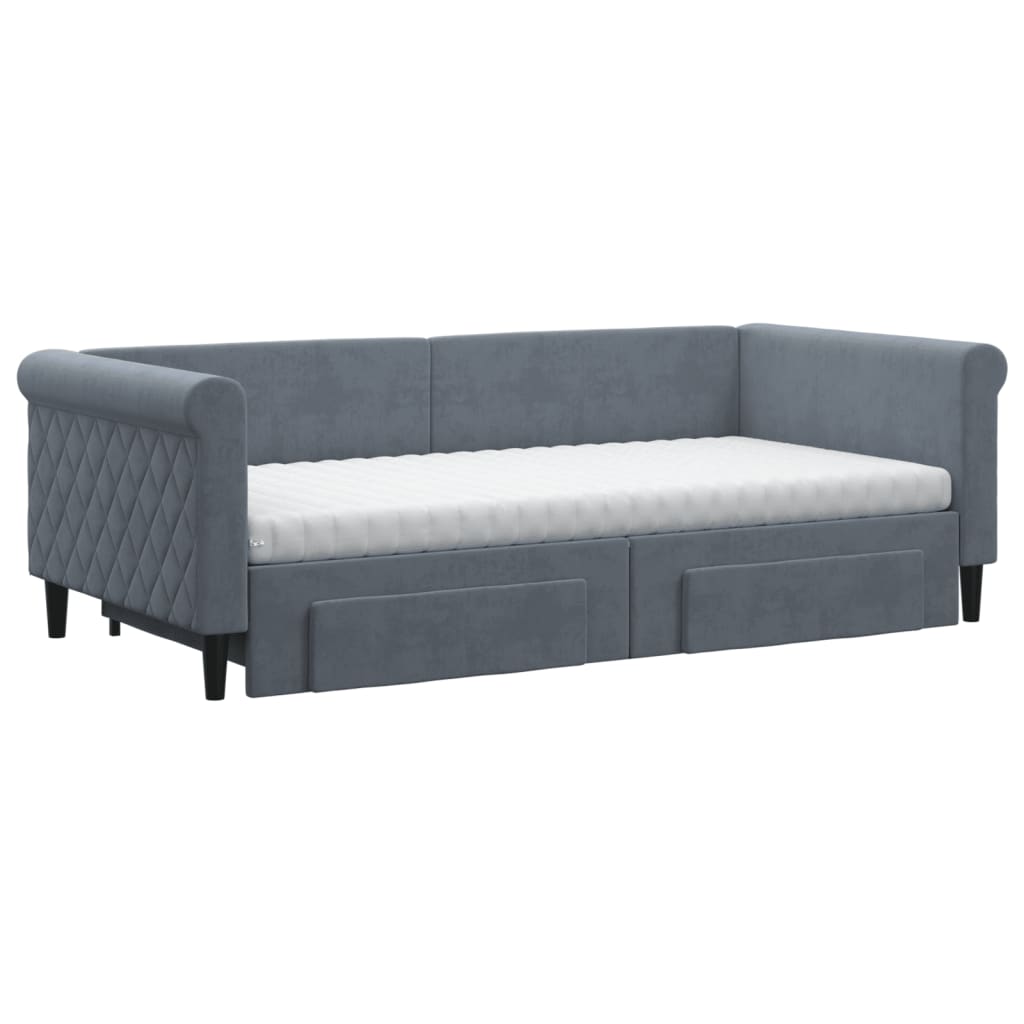 Sofá-cama c/ gavetão e gavetas 90x190 cm veludo cinzento-escuro