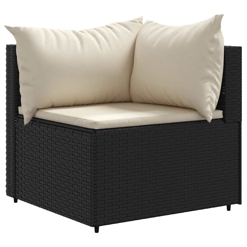7 Pcs conjunto lounge de jardim c/ almofadões vime PE preto