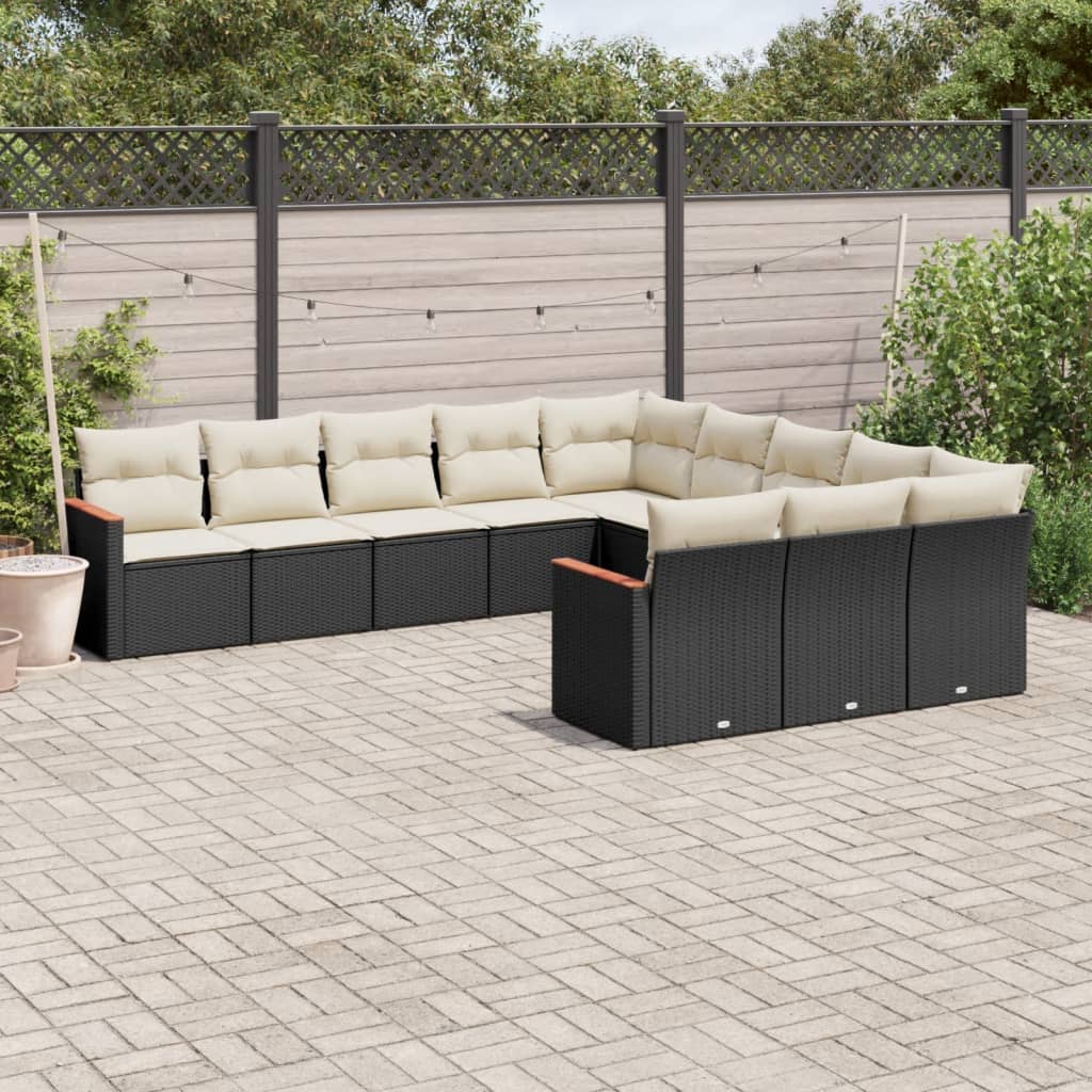 11 Pcs conjunto sofás de jardim c/ almofadões vime PE preto