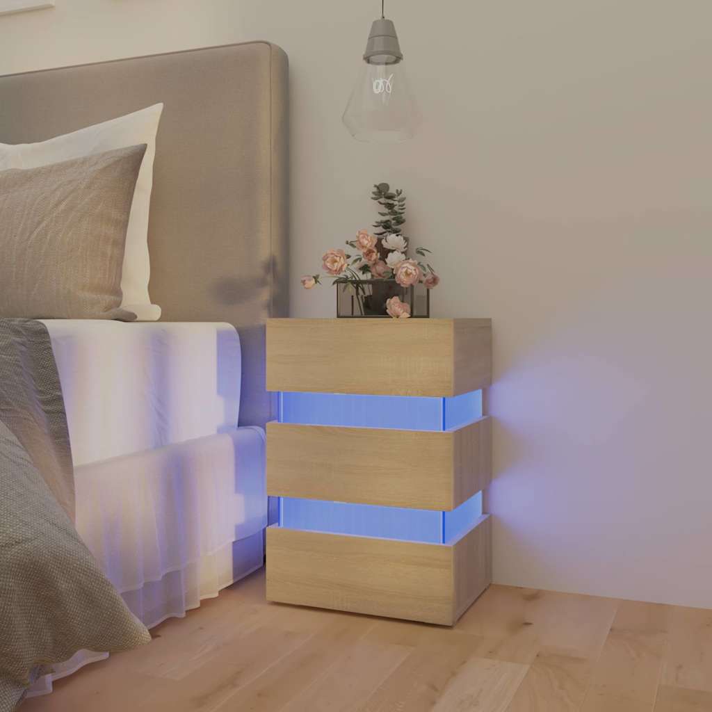 Mesa de cabeceira c/ leds derivados de madeira carvalho sonoma