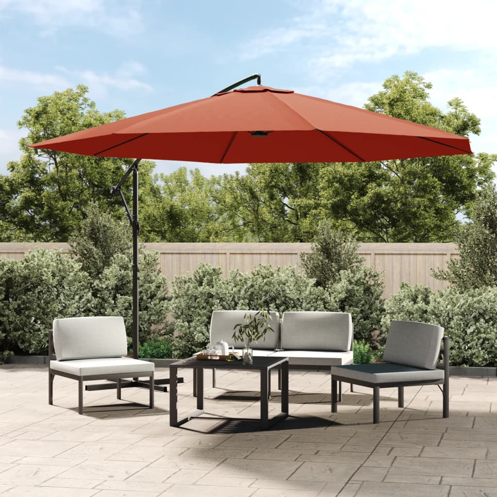 Guarda-sol cantilever com poste de alumínio 350 cm terracota