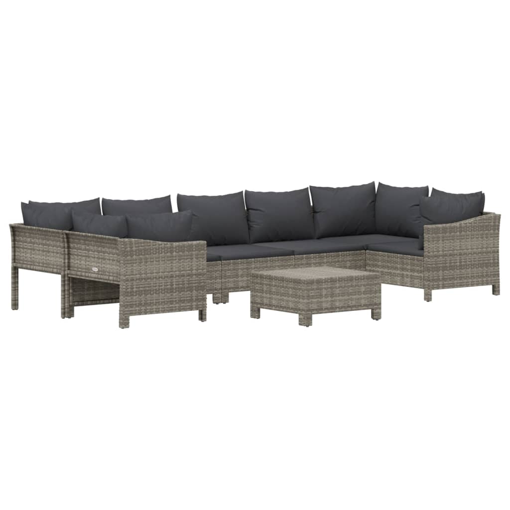8 Pcs conjunto lounge de jardim c/ almofadões vime PE cinzento