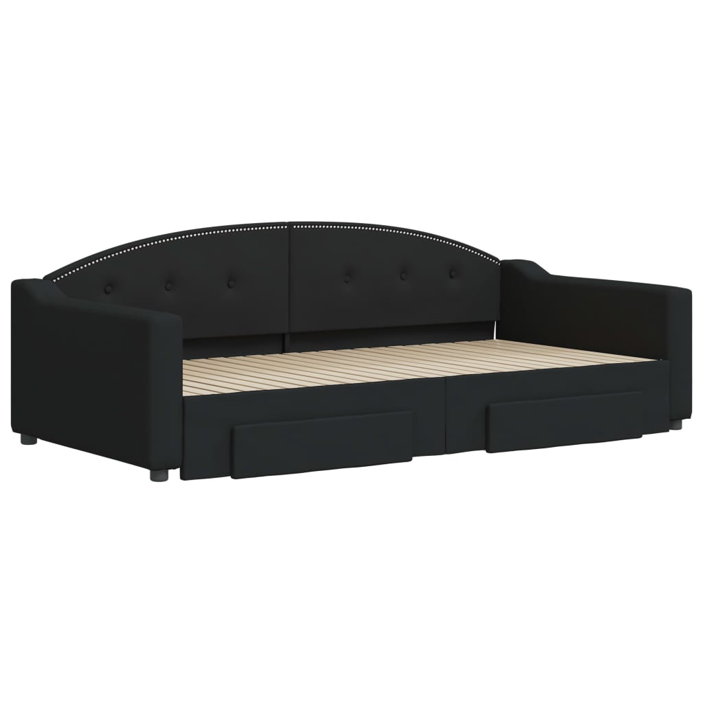 Sofá-cama com gavetão e gavetas 100x200 cm tecido preto