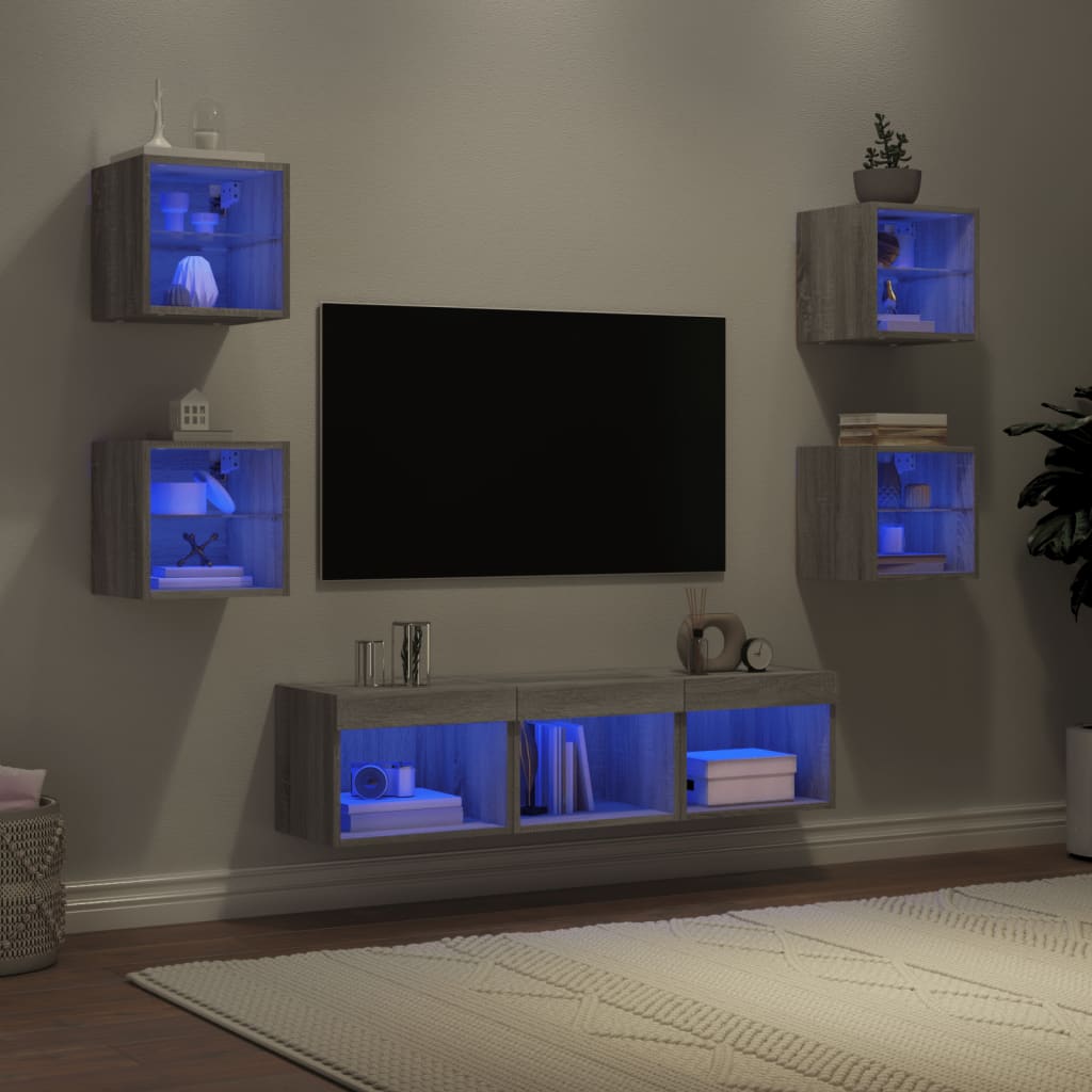 7Pcs móveis parede p/ TV c/ leds deriv. madeira cinza sonoma