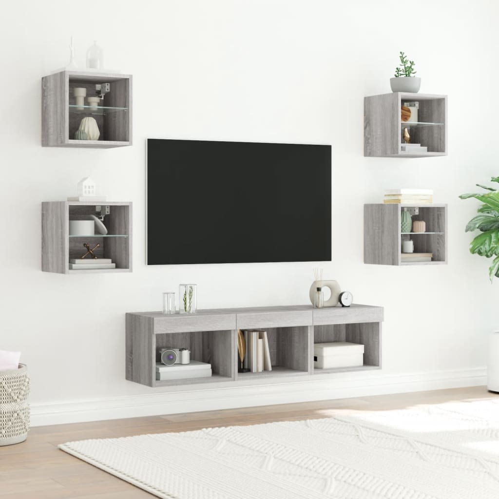 7Pcs móveis parede p/ TV c/ leds deriv. madeira cinza sonoma