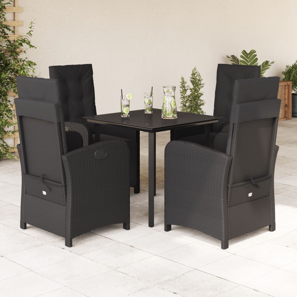 5 Pcs conjunto de jantar p/ jardim c/ almofadões vime PE preto