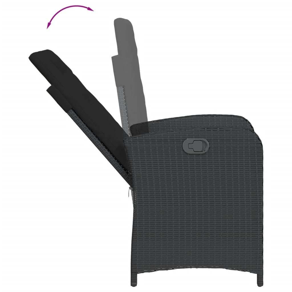 5 Pcs conjunto de jantar p/ jardim c/ almofadões vime PE preto