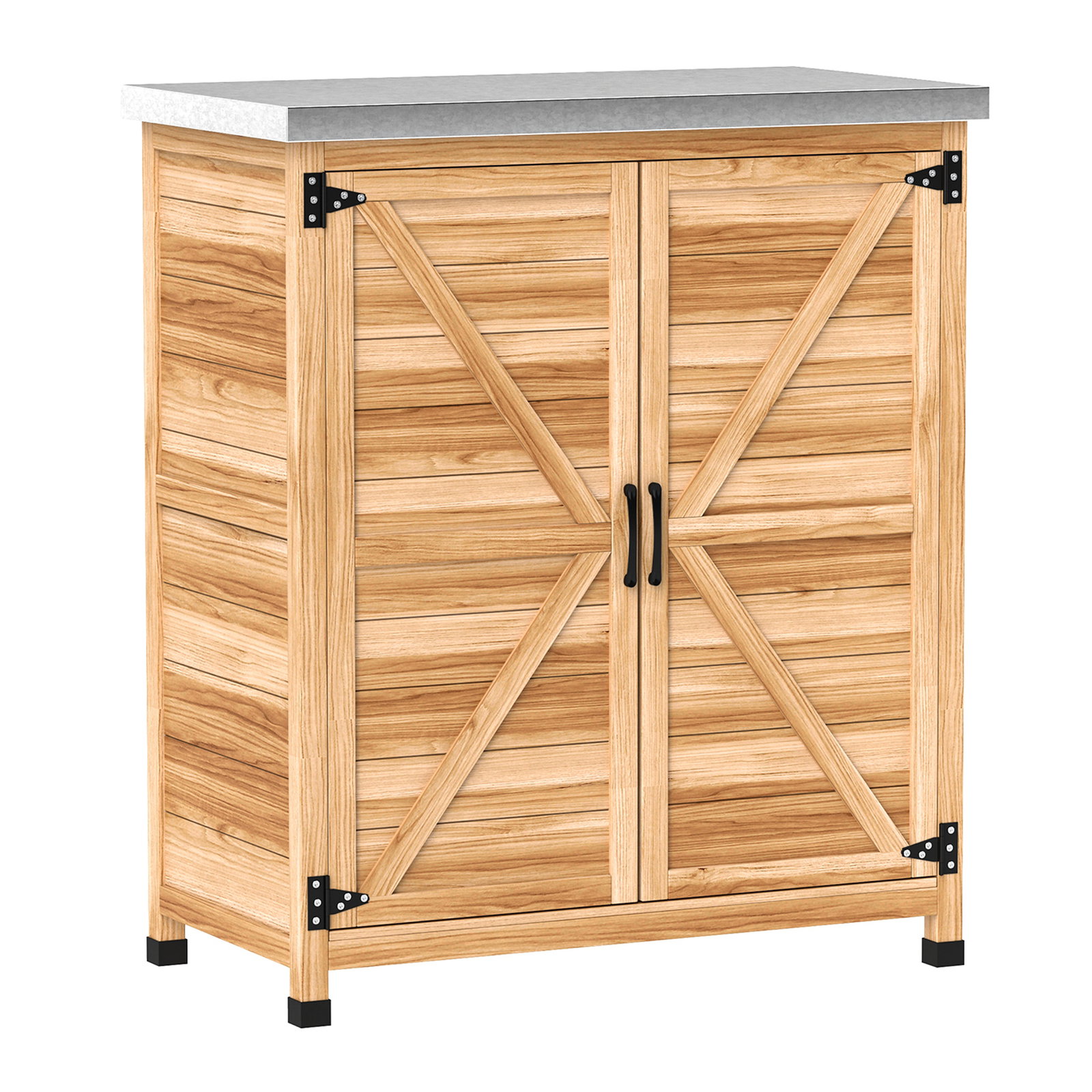 Armário de exterior em madeira com tampo de aço galvanizado prateleira 2 portas para armazenamento de ferramentas 79x43x92 cm madeira