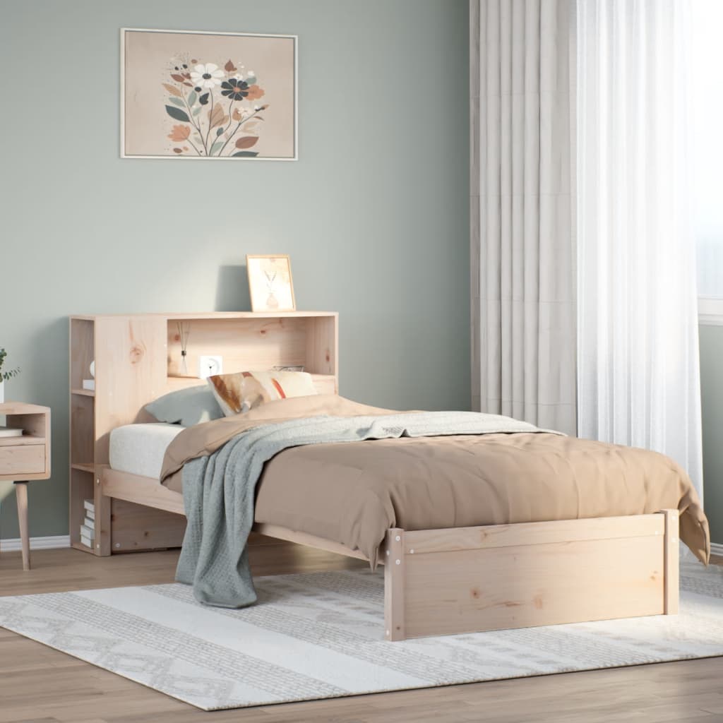 Cama com estante sem colchão 75x190 cm pinho maciço