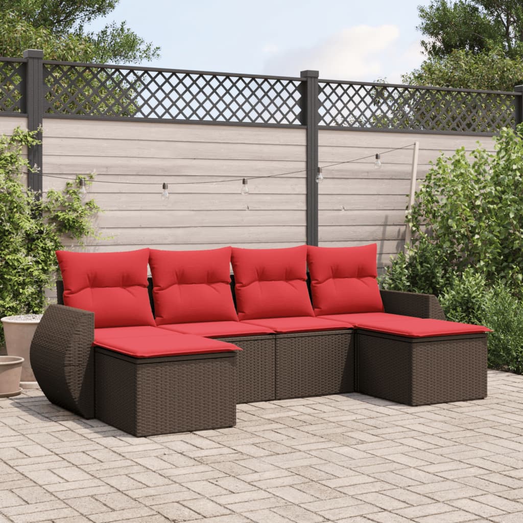 Conjunto de sofá de jardim com 6 peças e almofadas em rattan sintético marrom