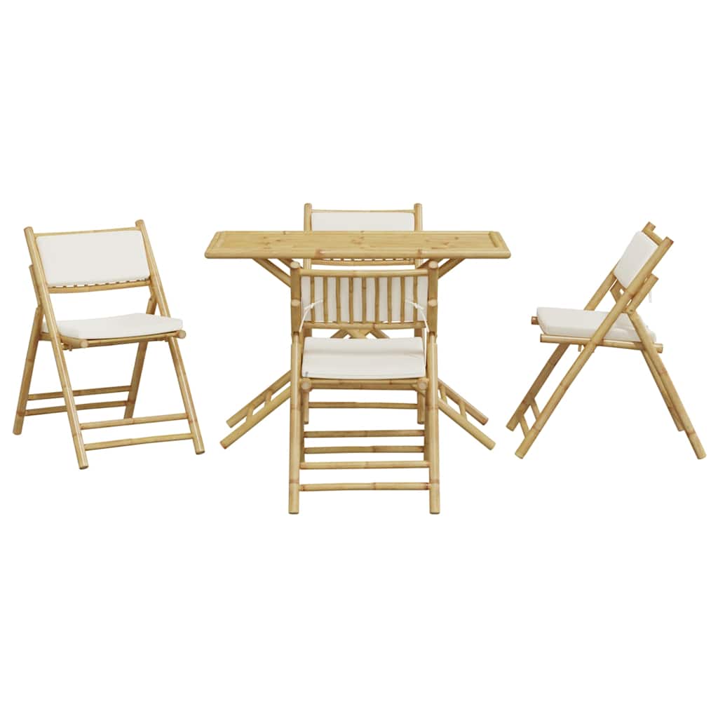 5 Pcs conjunto bistrô dobrável c/ almofadões branco nata bambu