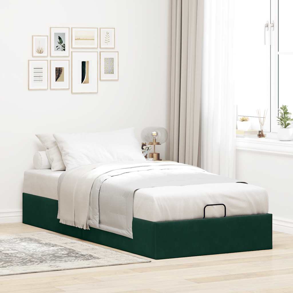 Ottoman bed frame sem colchão verde escuro 90x190 cm veludo