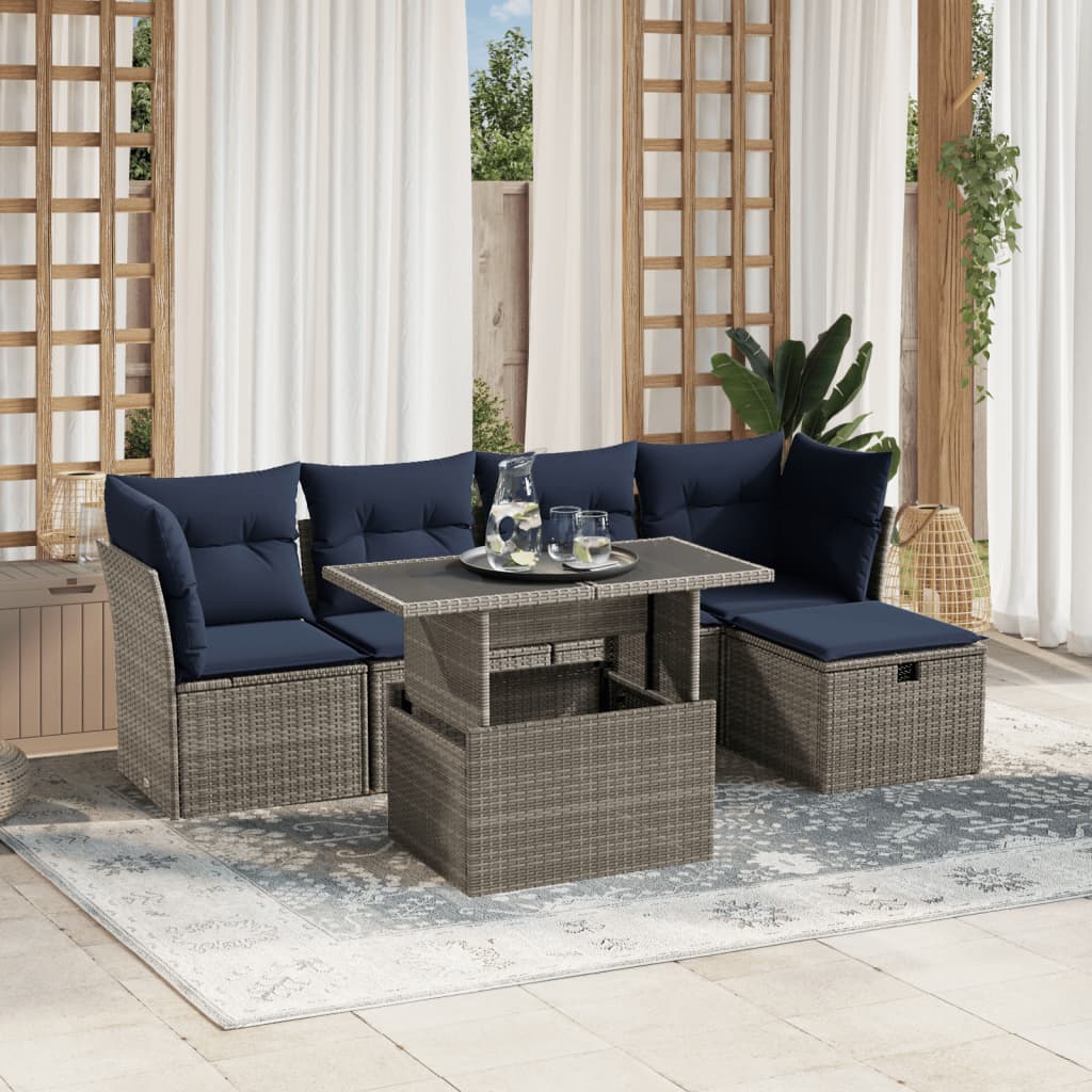 Conjunto de sofá de jardim com 6 peças e almofadas em rattan sintético cinza