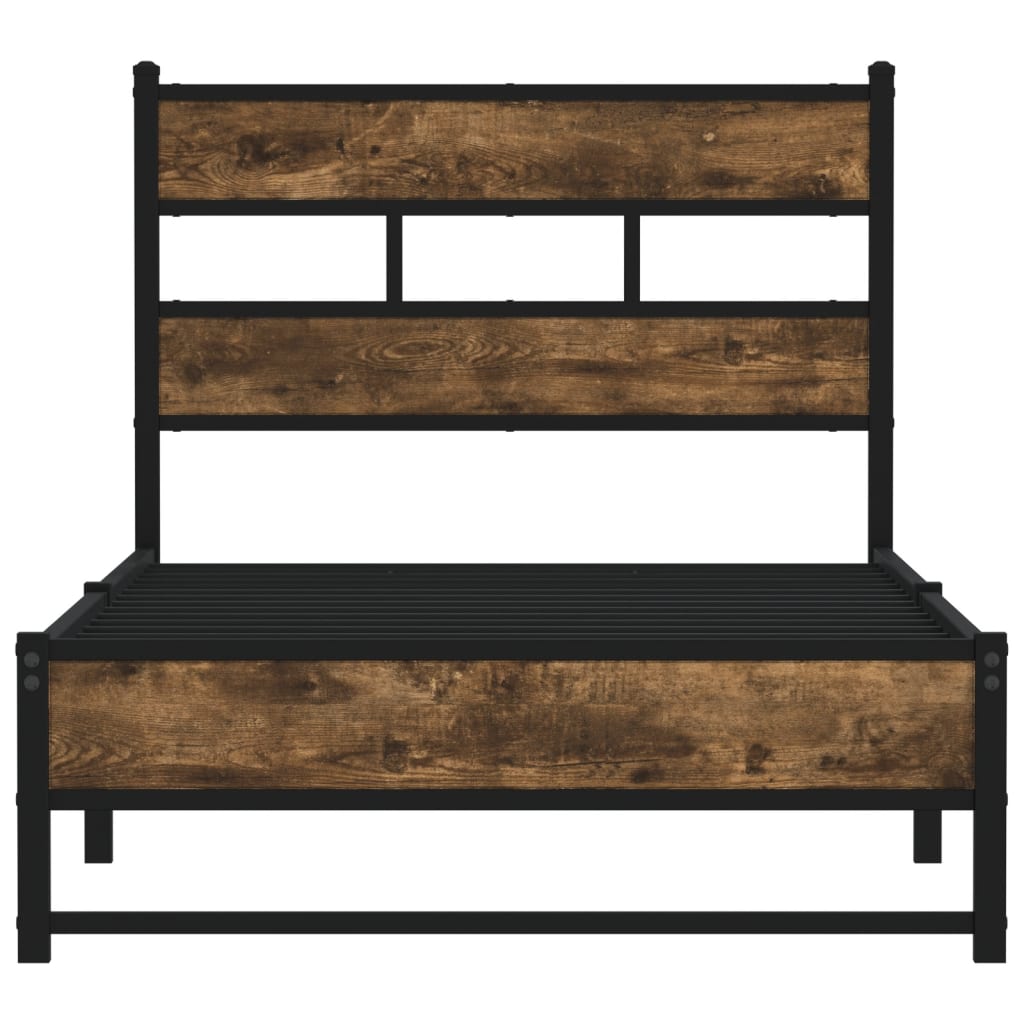 Estrutura de cama sem colchão 75x190 cm metal carvalho fumado