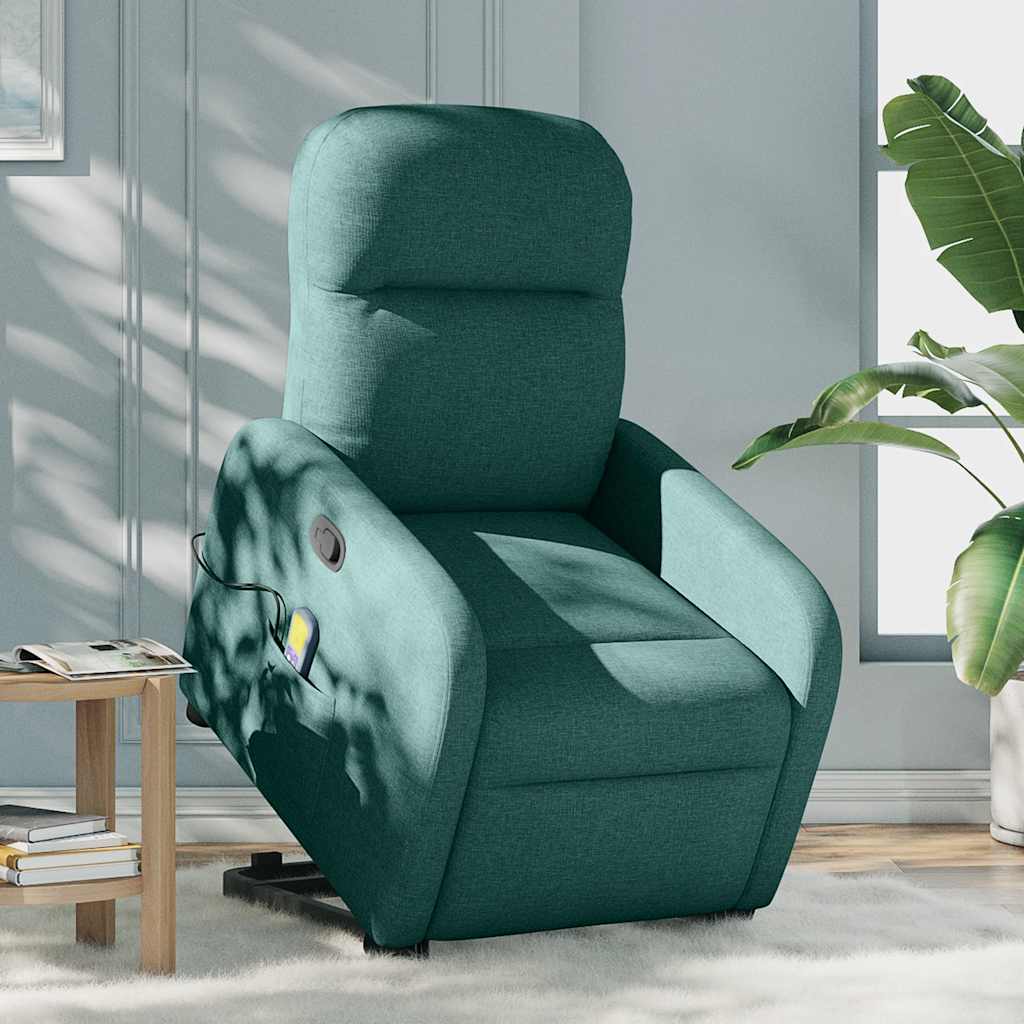 Poltrona reclinável elevatória de massagens tecido verde-escuro
