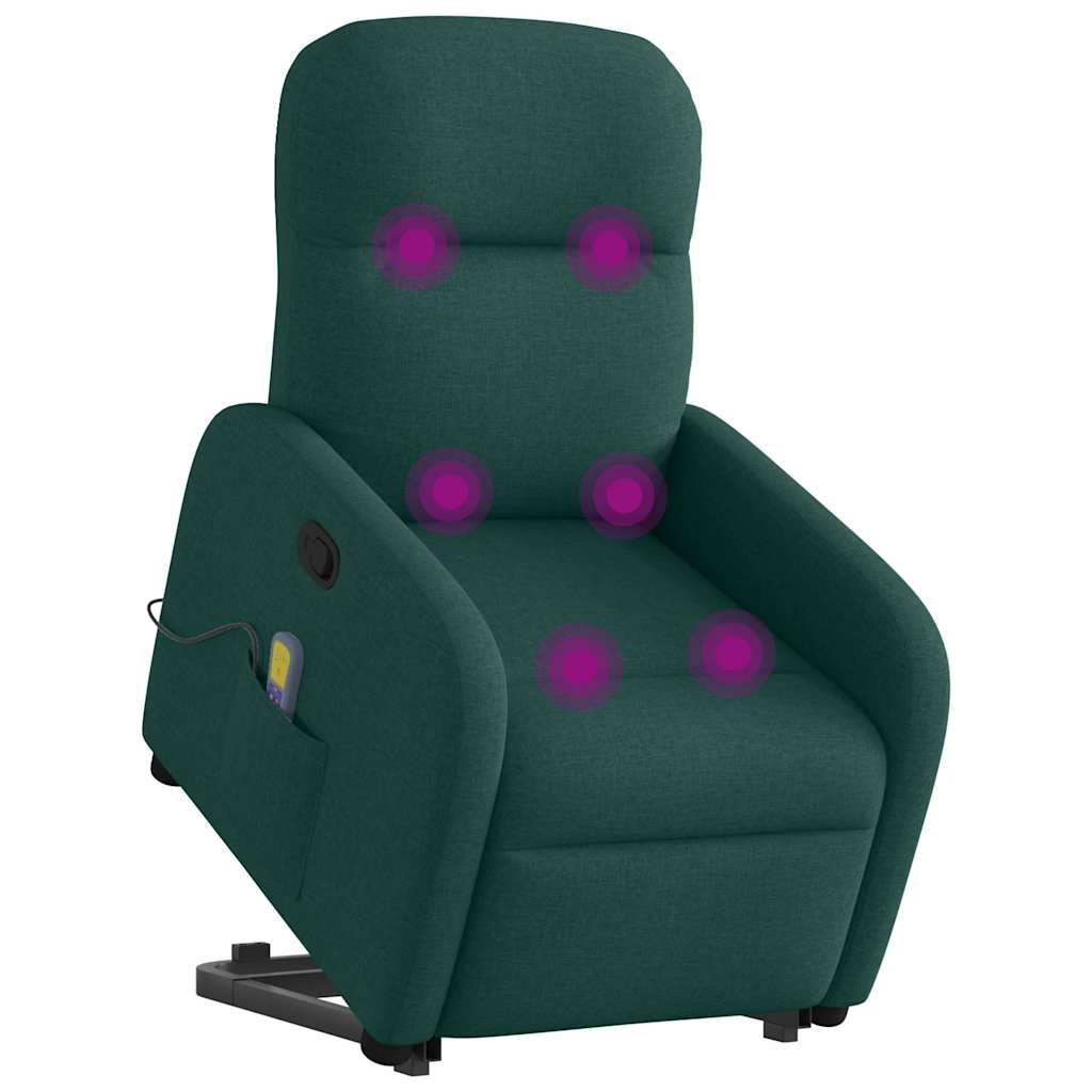 Poltrona reclinável elevatória de massagens tecido verde-escuro