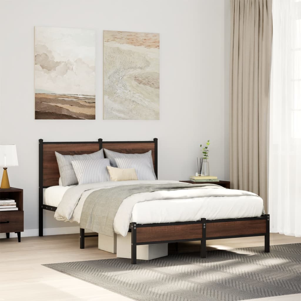 Estrutura de cama sem colchão 120x200cm metal carvalho castanho