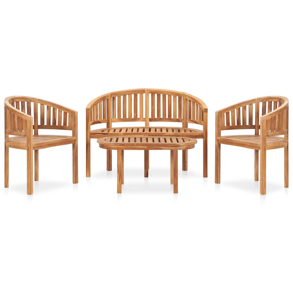 4 Pcs conj. lounge de jardim formato banana teca maciça