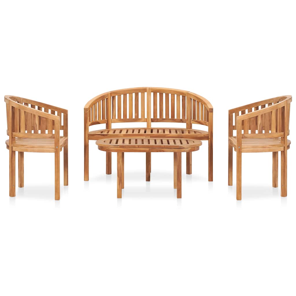 4 Pcs conj. lounge de jardim formato banana teca maciça
