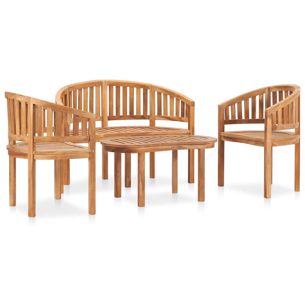 4 Pcs conj. lounge de jardim formato banana teca maciça