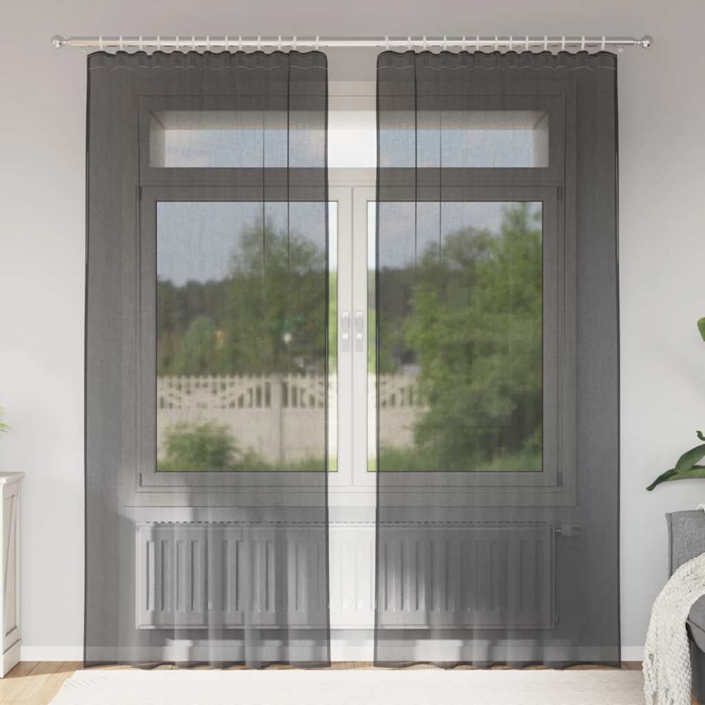 Cortinas de voile com bolsos para varão 2 pcs preto