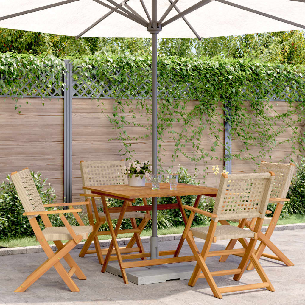 5Pcs conjunto de jantar p/ jardim vime PE/ madeira maciça bege