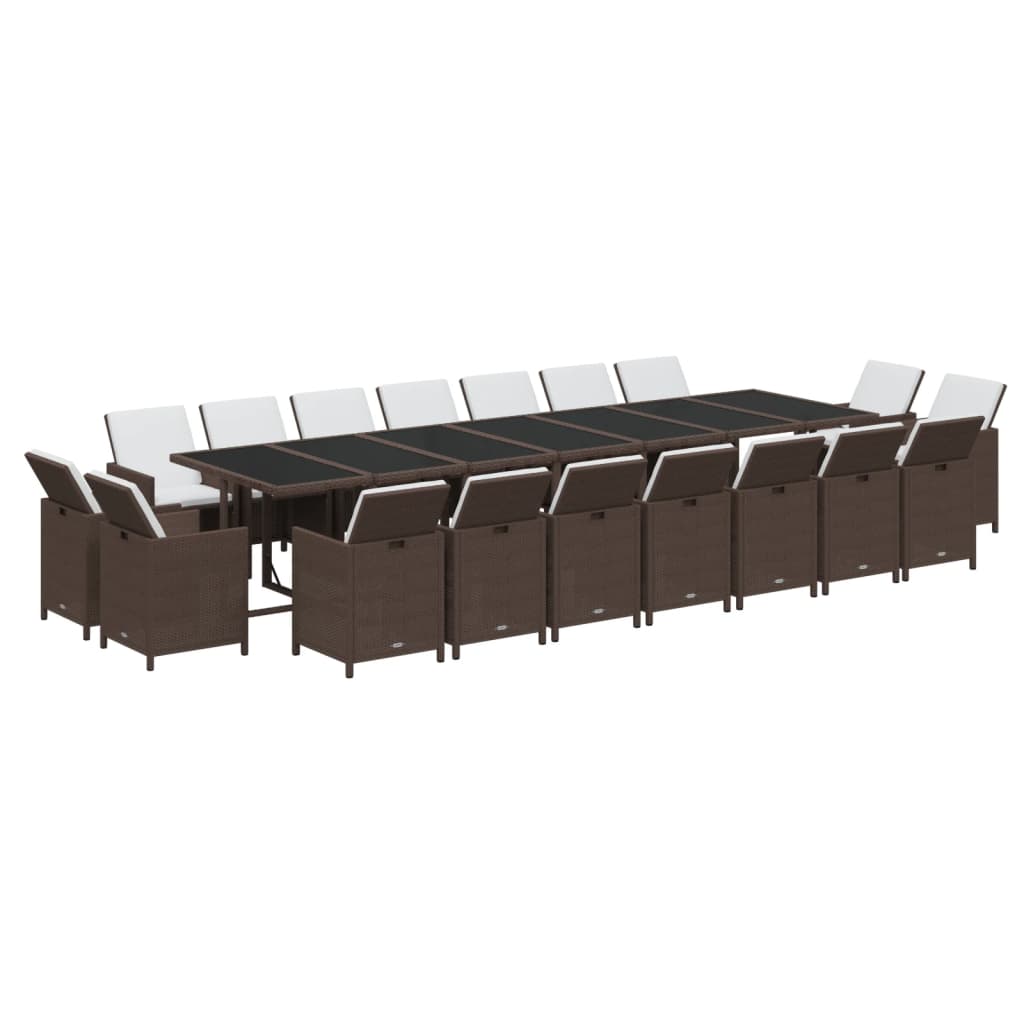 19 Pcs conjunto jantar p/ jardim c/ almofadões vime PE castanho