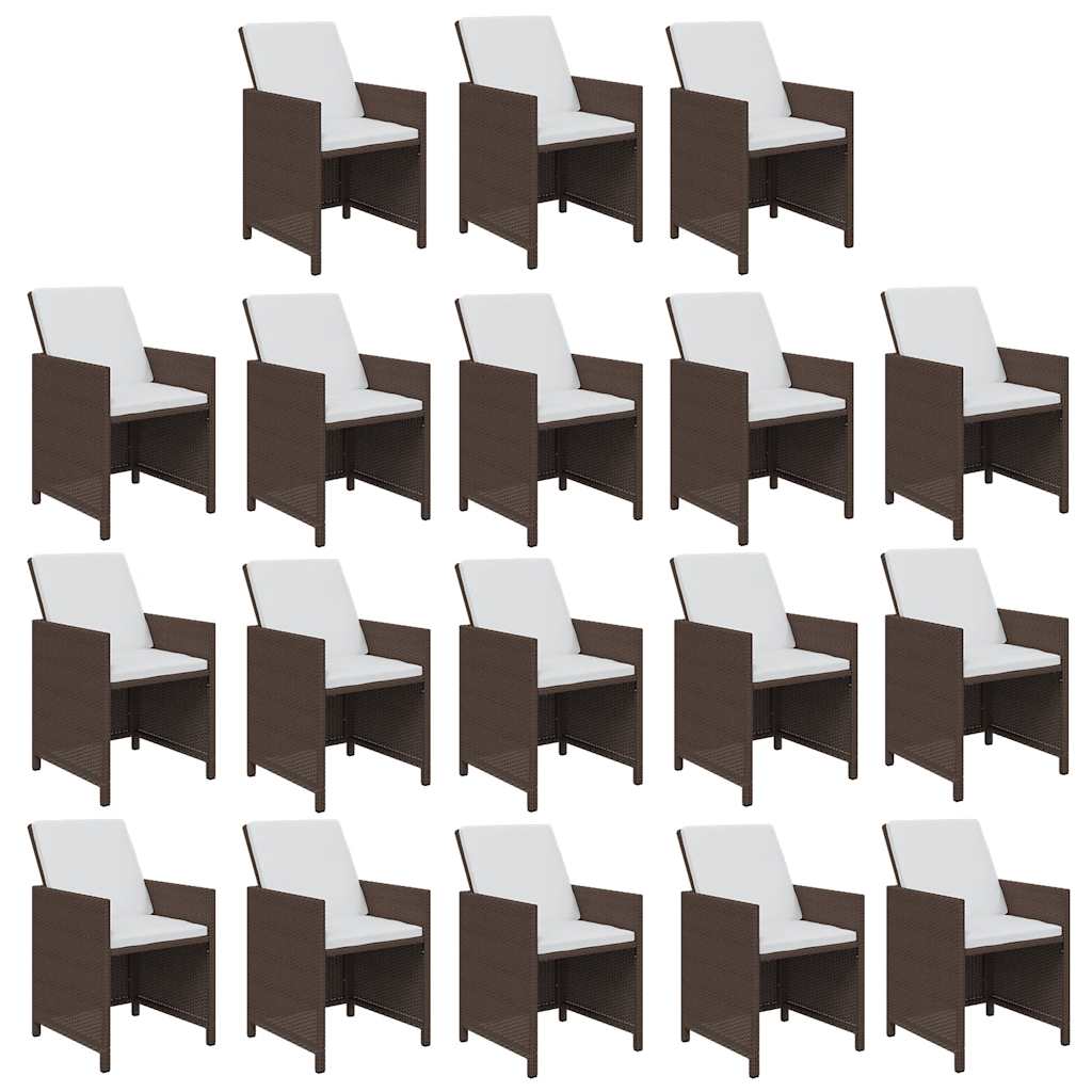 19 Pcs conjunto jantar p/ jardim c/ almofadões vime PE castanho