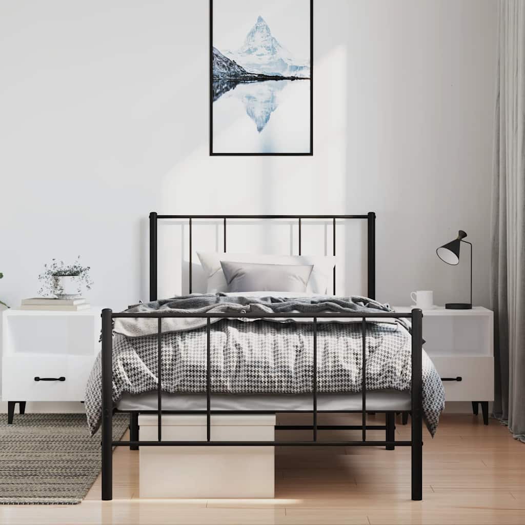 Estrutura de cama com cabeceira e pés 100x190 cm metal preto