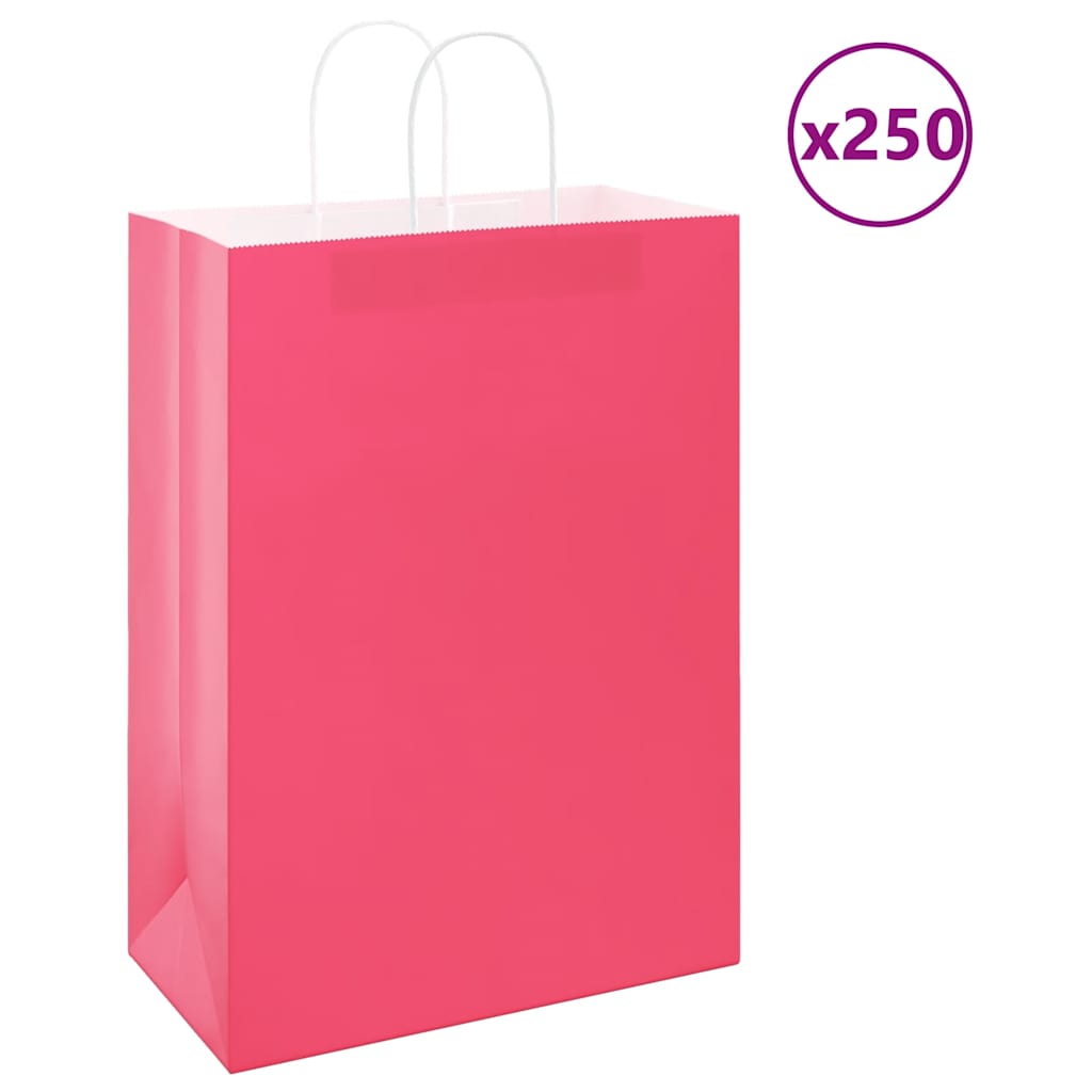 Sacos de papel 250 unid com alças rosa 32x17x44 cm