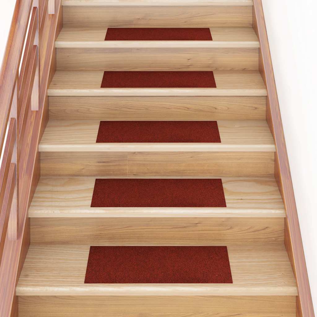 Tapetes de escada autoadesivos 15 peças 60x25 cm vermelho bordô retangular
