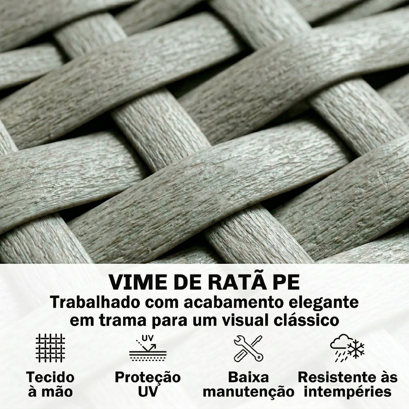 Conjunto de jardim em vime PE de 3 peças com encosto ajustável sofá de 3 lugares sofá de 2 lugares e mesa cinzento
