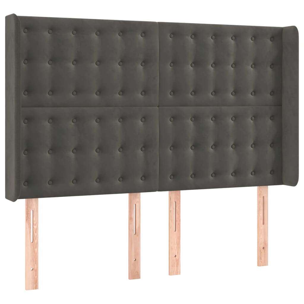 Cabeceira de cama c/ LED veludo 147x16x118/128 cm cinza-escuro